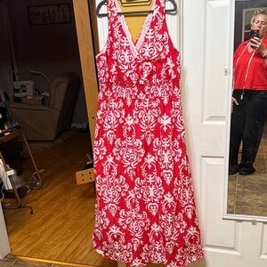 Merona Watermelon Red and White Patterned Maxi Dress